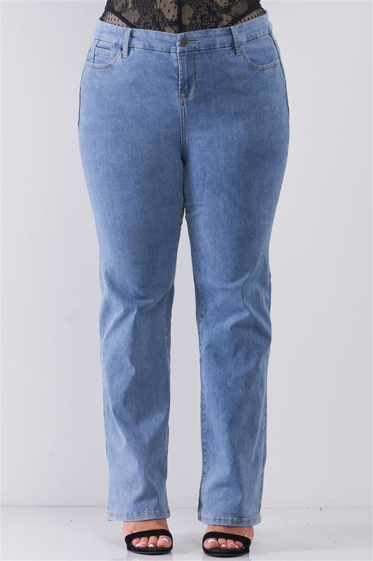 Washed Blue Denim Low-Rise Jeans
