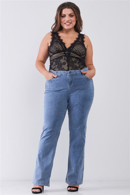 Washed Blue Denim Low-Rise Jeans
