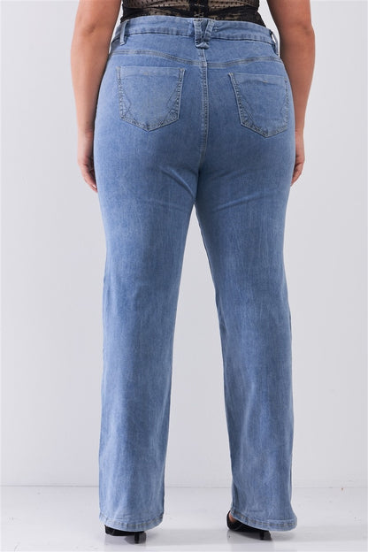 Washed Blue Denim Low-Rise Jeans