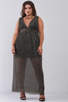 Black & Gold V-Neck Sleeveless Pleated Fabric Maxi Dress