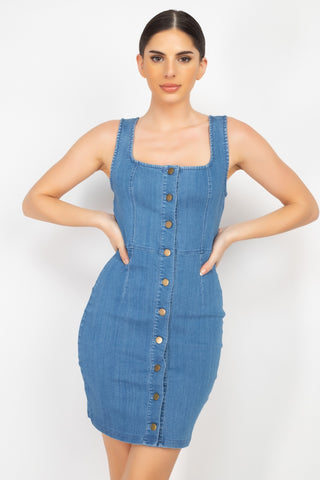 Denim Button-Front Mini Dress