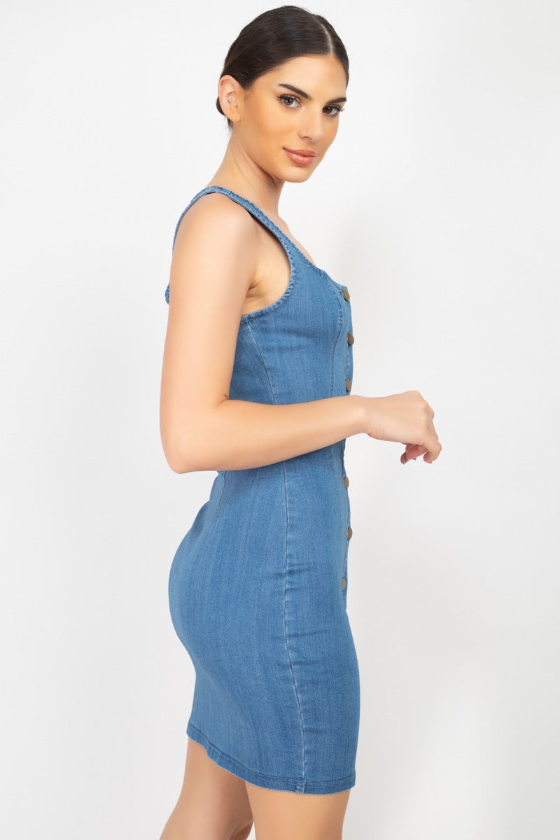 Denim Button-Front Mini Dress