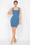 Denim Button-Front Mini Dress