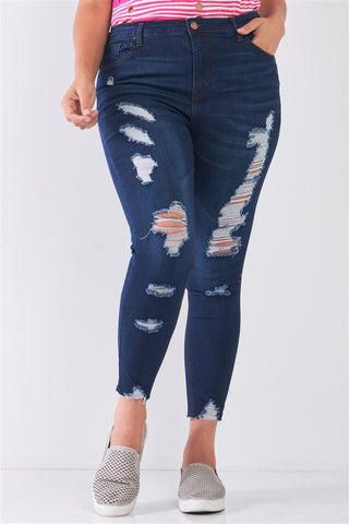 Denim Mid-Rise Ripped Skinny Jeans