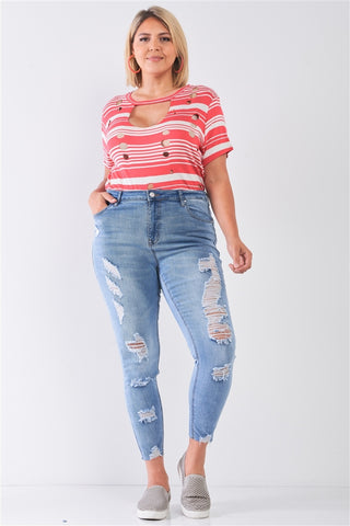 Denim Mid-Rise Ripped Jeans