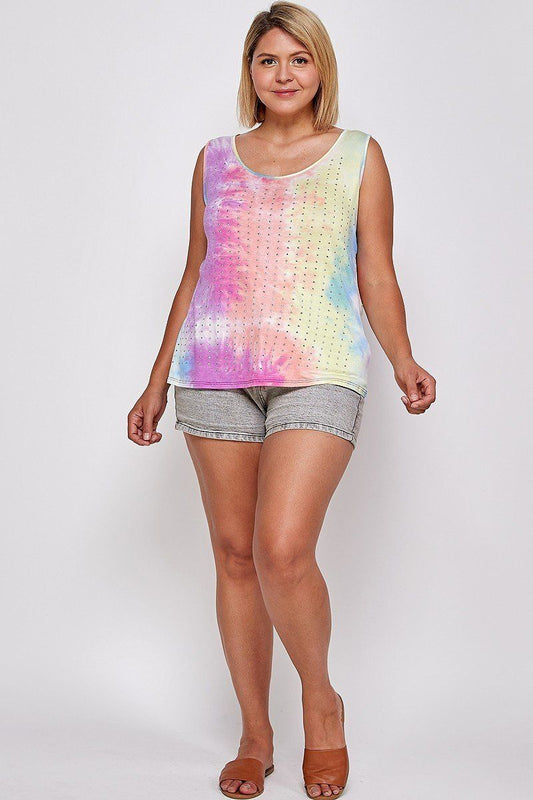 Tie Dye Tank Top With Studded Detail