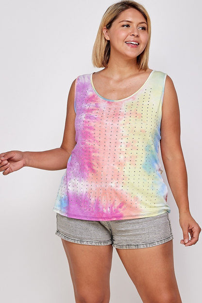 Tie Dye Tank Top With Studded Detail