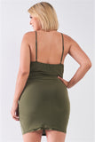 GREEN SLEEVELESS SILKY COWL NECK CAMI MINI DRESS