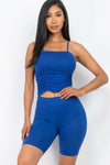 Royal Blue Camisole Ruched Sleeveless Top & Biker Shorts Set