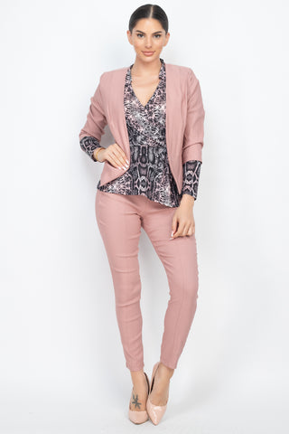 Lilac 3/4 Sleeve Blazer & Capri Pants Set