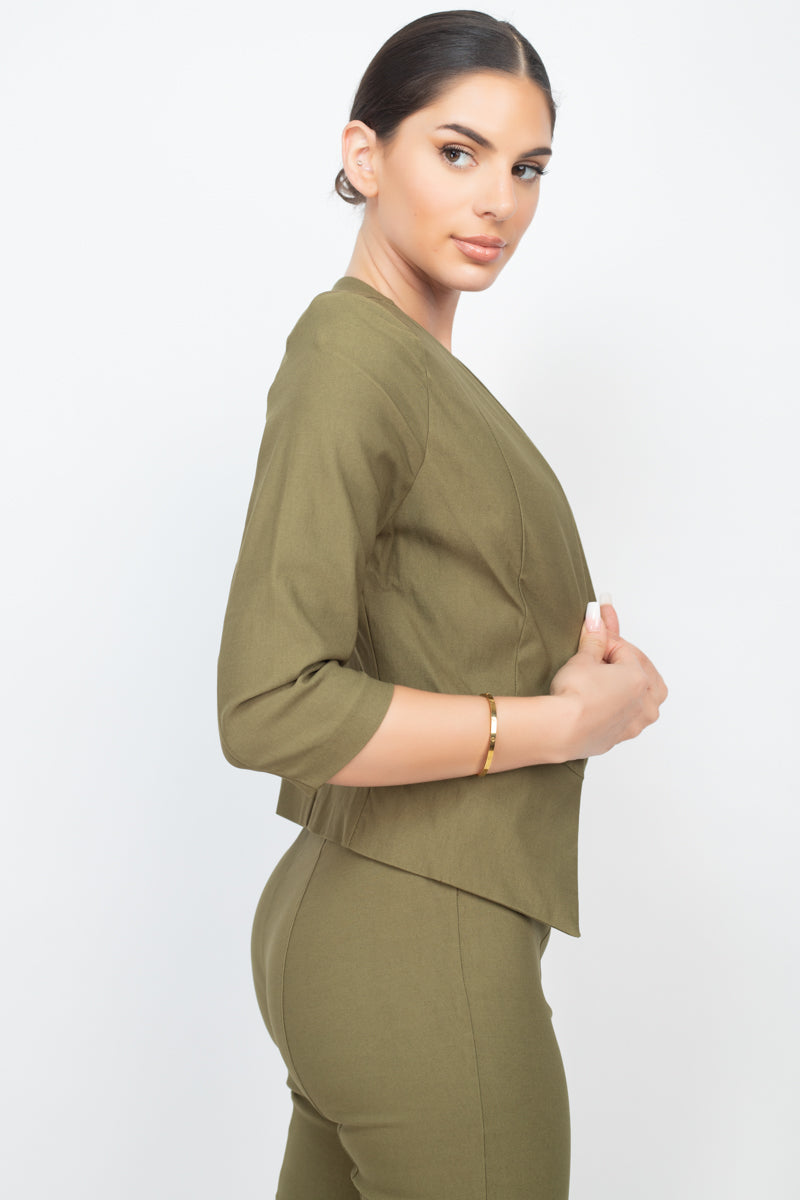 Military Green 3/4 Sleeve Blazer & Capri Pants Set