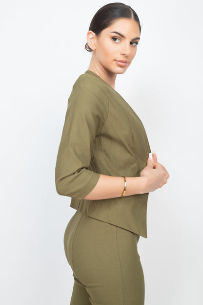 Military Green 3/4 Sleeve Blazer & Capri Pants Set