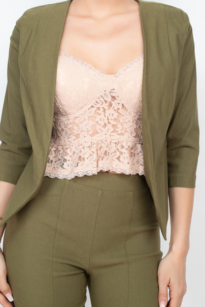 Military Green 3/4 Sleeve Blazer & Capri Pants Set