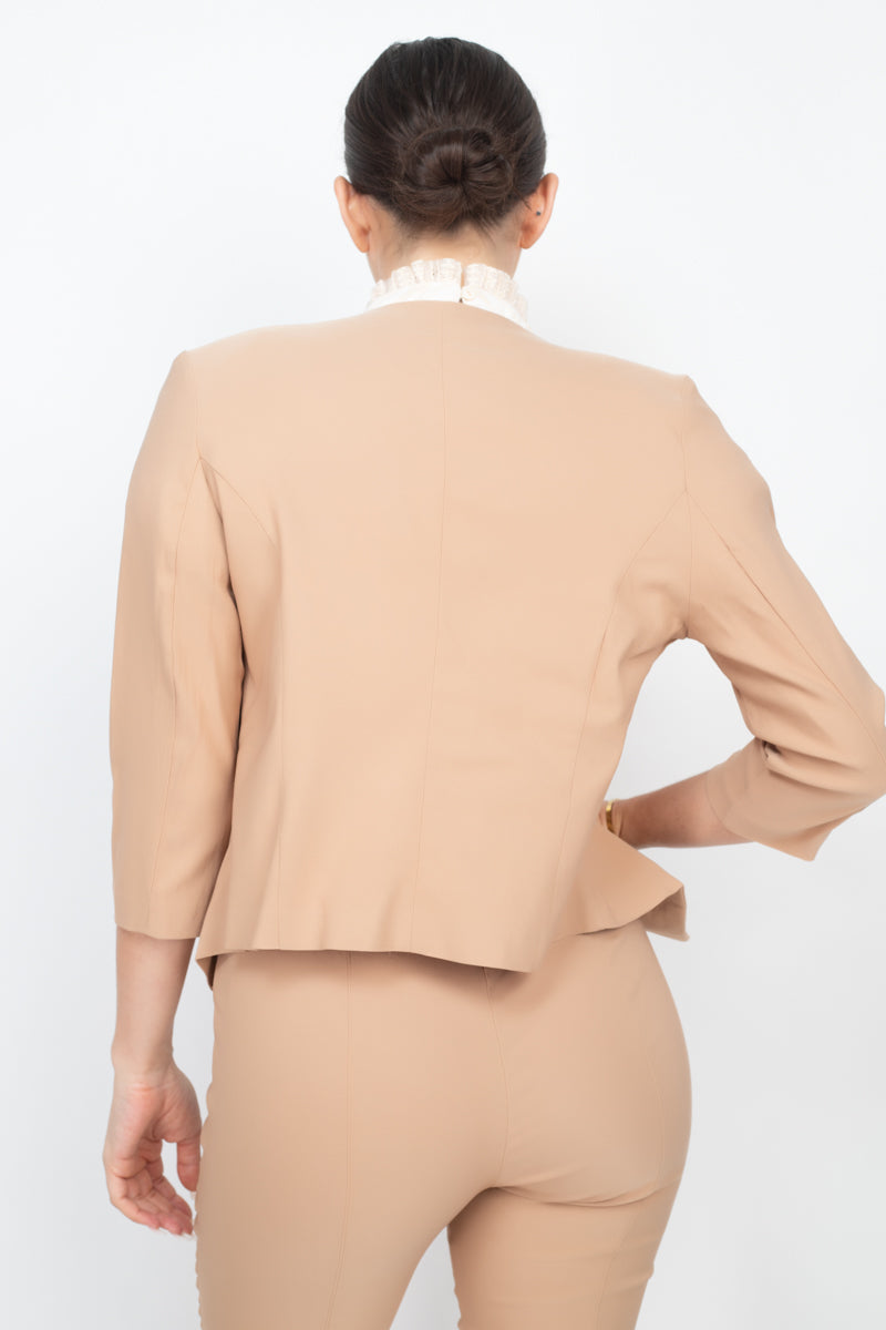 Brown 3/4 Sleeve Blazer & Capri Pants Set