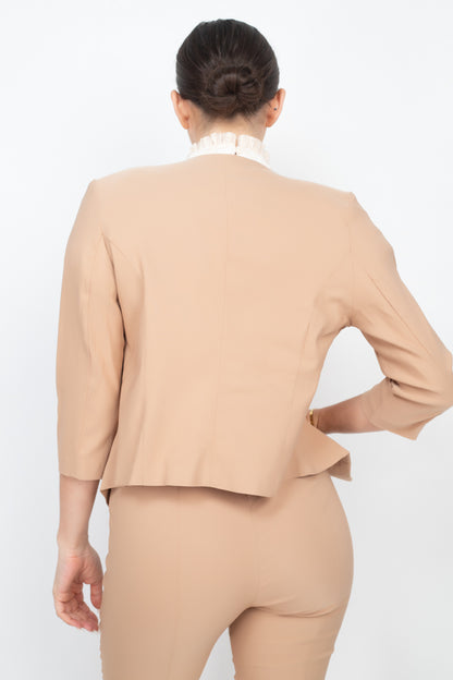 Brown 3/4 Sleeve Blazer & Capri Pants Set