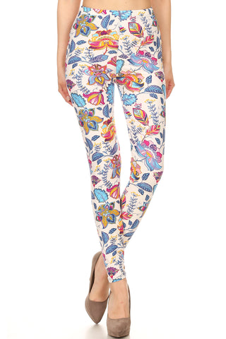 Floral Print Lined Knit Legging With Elastic Waistband