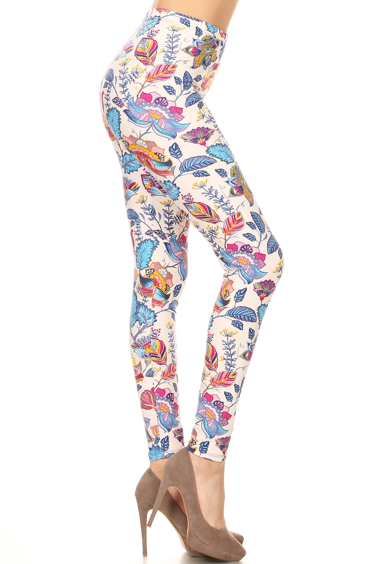 Floral Print Lined Knit Legging With Elastic Waistband