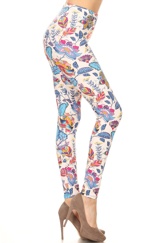 Floral Print Lined Knit Legging With Elastic Waistband