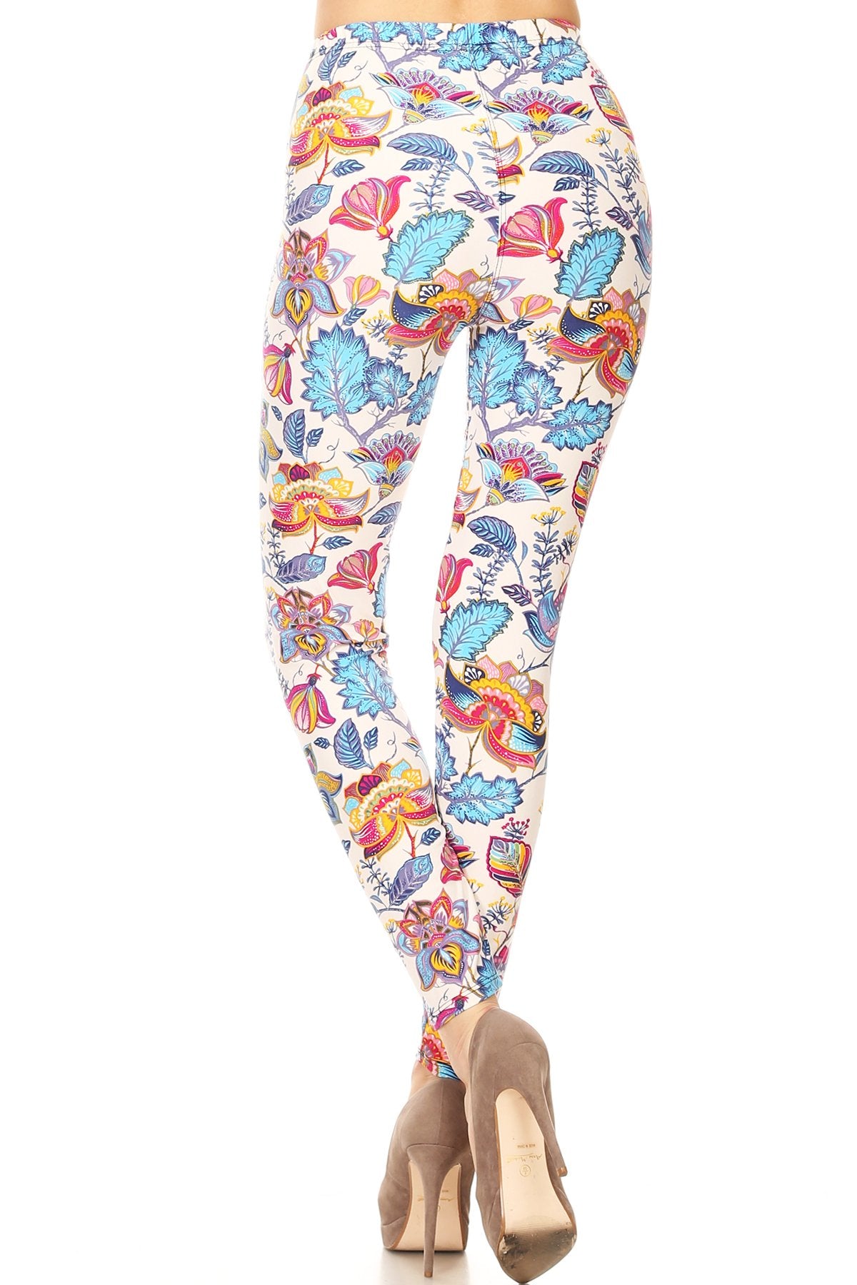 Floral Print Lined Knit Legging With Elastic Waistband