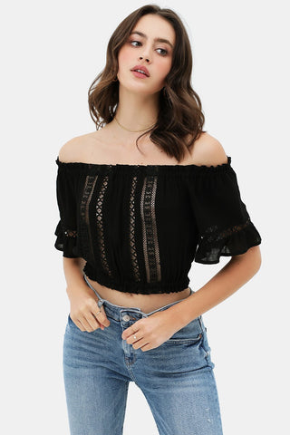 Lace Trim Off The Shoulder Cropped Top