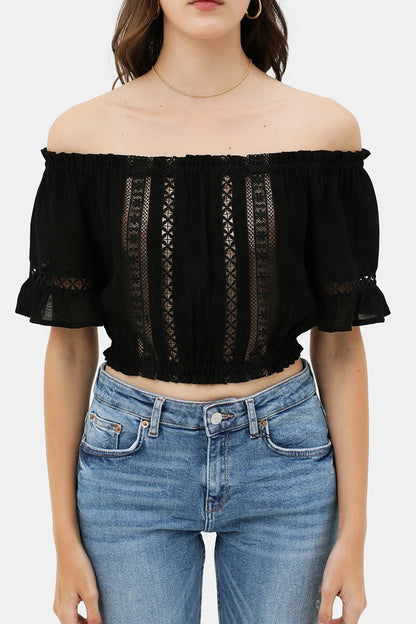 Lace Trim Off The Shoulder Cropped Top