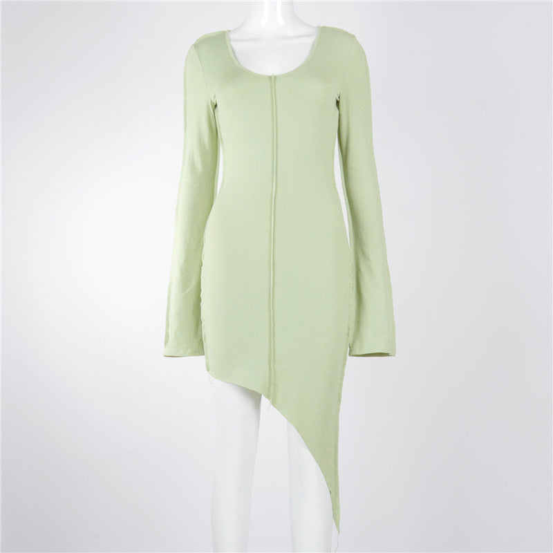 Women Ladies Dress Fashion Casual Sexy Solid Color Bodycon Pagoda Sleeve Women Girls Dresses
