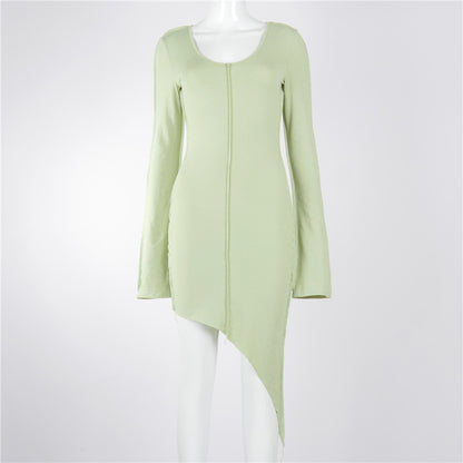 Women Ladies Dress Fashion Casual Sexy Solid Color Bodycon Pagoda Sleeve Women Girls Dresses