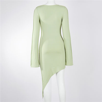 Women Ladies Dress Fashion Casual Sexy Solid Color Bodycon Pagoda Sleeve Women Girls Dresses