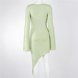 Women Ladies Dress Fashion Casual Sexy Solid Color Bodycon Pagoda Sleeve Women Girls Dresses