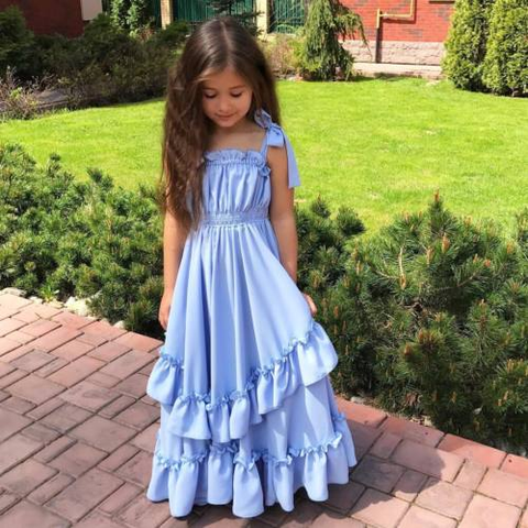 Ruffle Layered Blue Sleeveless Dress