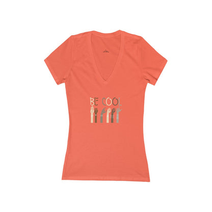 'Be Cool' Jersey Short Sleeve Deep V-Neck Tee