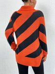 Striped Turtleneck Dropped Shoulder Sweater