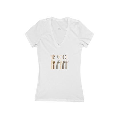 'Be Cool' Jersey Short Sleeve Deep V-Neck Tee