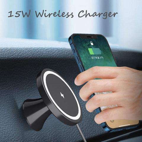 Mini Wireless Magnetic Car Charger - 15W Fast Charge For iPhone & Samsung