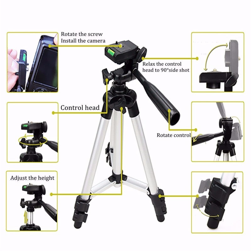 Portable Tripod Stand For Mobile Phone / Camera With Mobile Phone Clip Holder For iPhone & Samsung