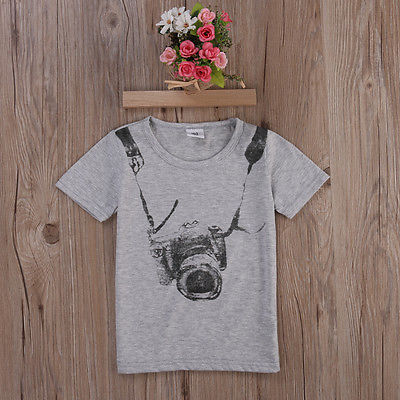 Printed Camera Short Sleeve Cotton T-Shirt