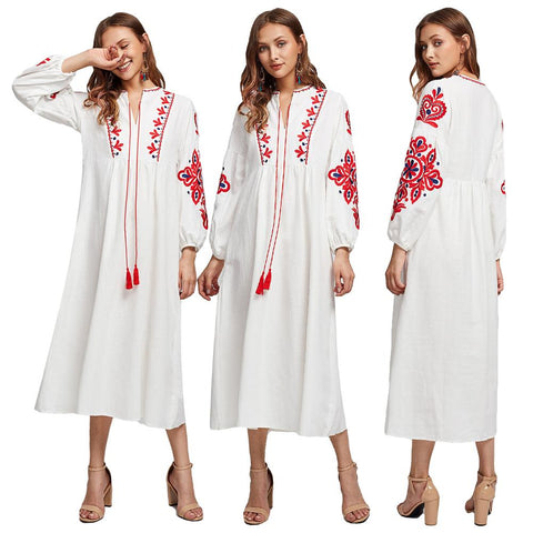 Embroidered Long Sleeve Loose Dress