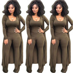 Solid Color 3 Piece Long Sleeve Cardigan Set