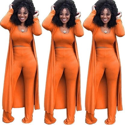 Solid Color 3 Piece Long Sleeve Cardigan Set