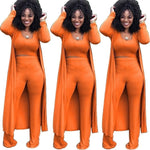 Solid Color 3 Piece Long Sleeve Cardigan Set
