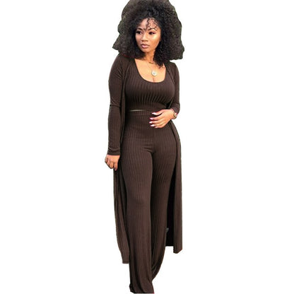 Solid Color 3 Piece Long Sleeve Cardigan Set