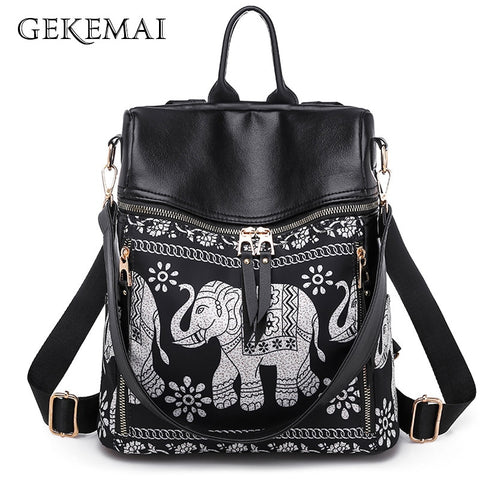 Anti-Theft Waterproof Elephant Print Backpack