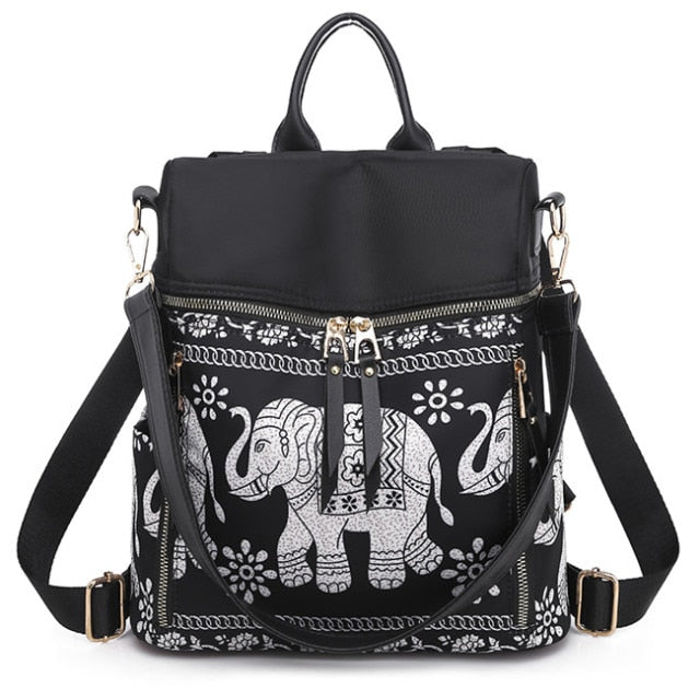 Anti-Theft Waterproof Elephant Print Backpack