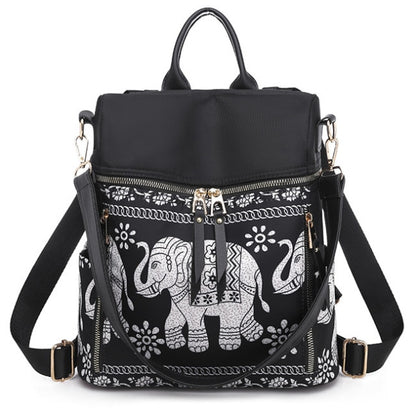 Anti-Theft Waterproof Elephant Print Backpack