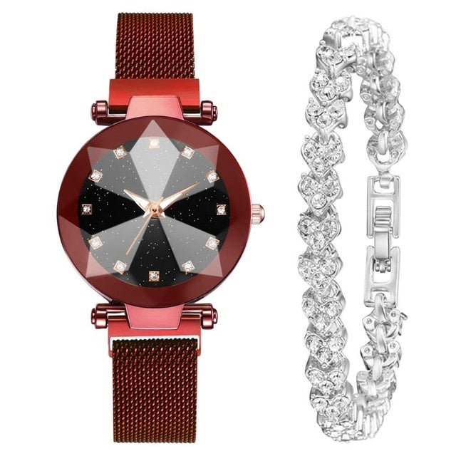 2 Piece Rhinestone Bracelet Watch Set