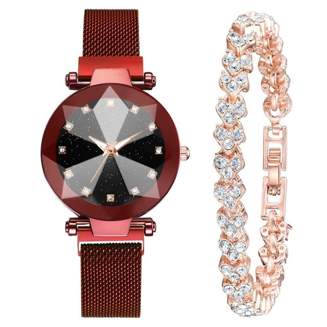 2 Piece Rhinestone Bracelet Watch Set