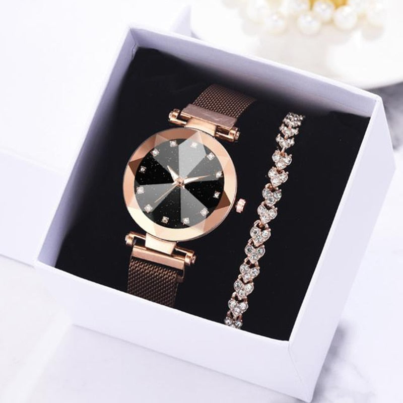 2 Piece Rhinestone Bracelet Watch Set