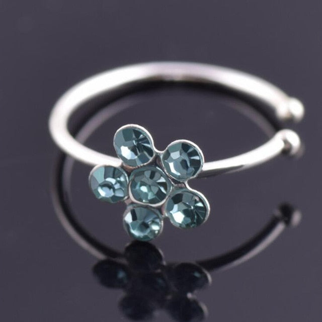 Men & Women's Crystal Floral Hoop Flower Fake Nose Piercing Body Jewelry