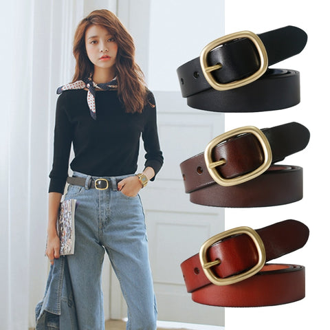 Genuine Leather Belts - Gold Pin Buckle Strap