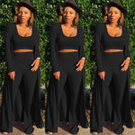 Solid Color 3 Piece Long Sleeve Cardigan Set